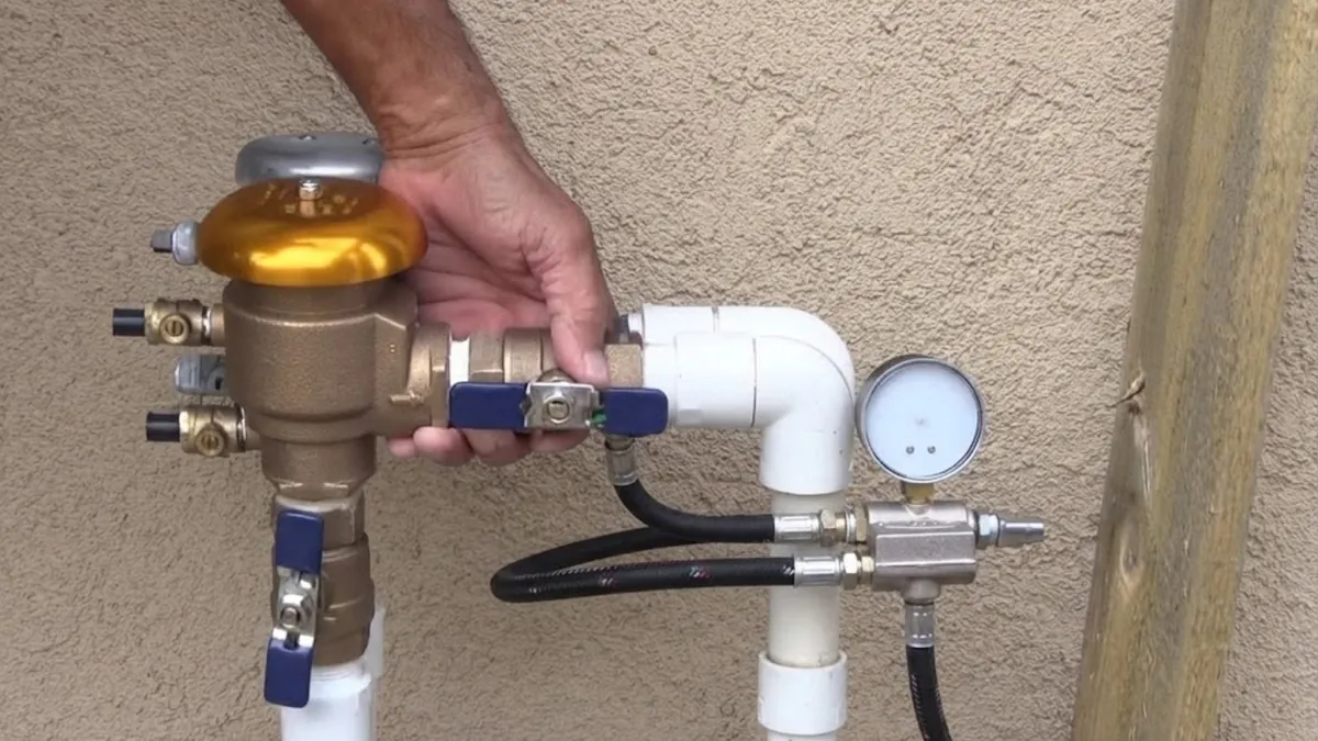 Pressure vacuum breaker backflow preventer on a home irrigation line in Mission Viejo