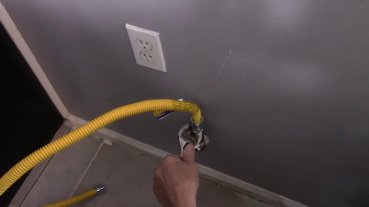 Gas shutoff valve and flexible appliance connector installed for gas line work in Mission Viejo